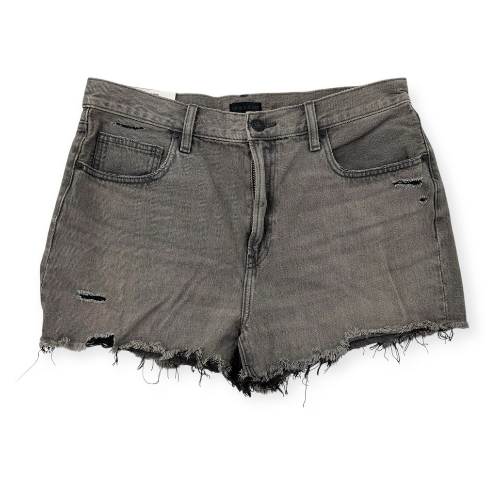 Uniqlo Boyfriend Denim Shorts Womens 30 Gray High Waist Cutoff Jeans 221-456890